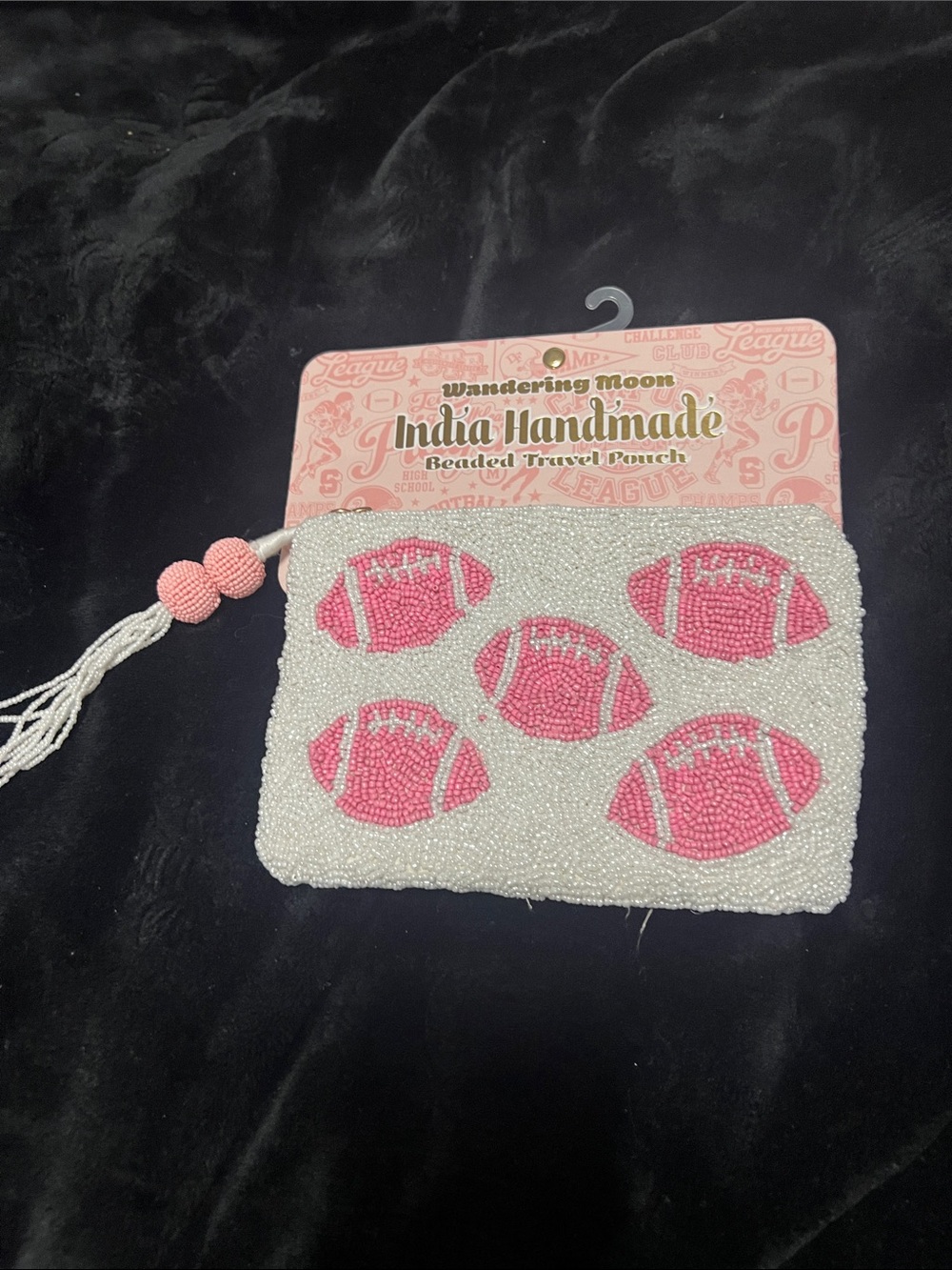 Beaded White & Pink Football Wristlet Clutch